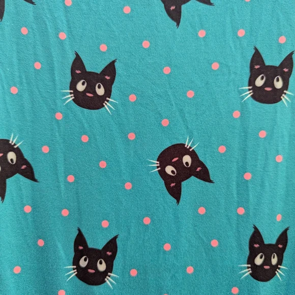 Unique Vintage Teal Cat Pattern Midi Dress - Picture 11 of 13